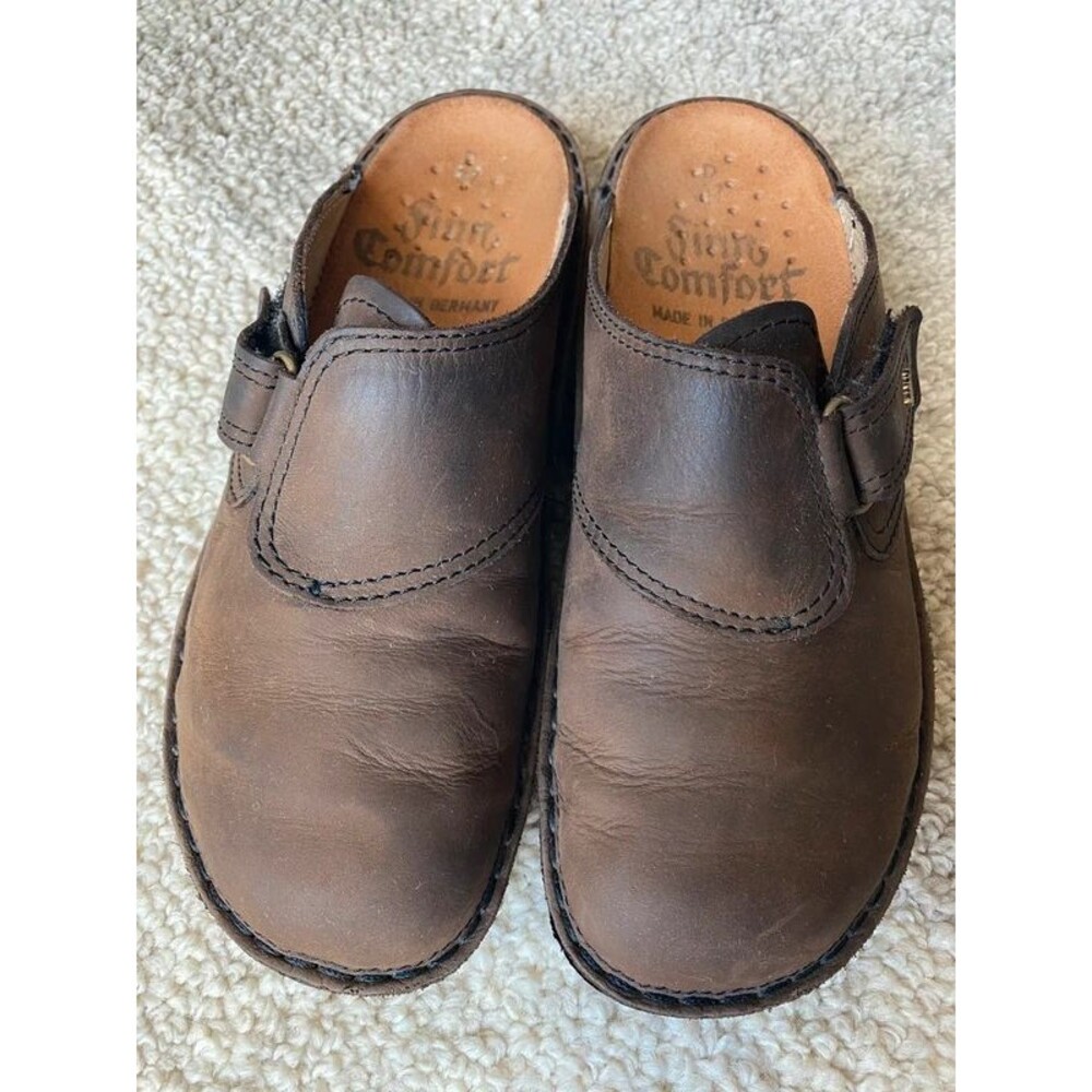 Finn Comfort 6.5 German Leather Brown Backless Strap Mules Clogs